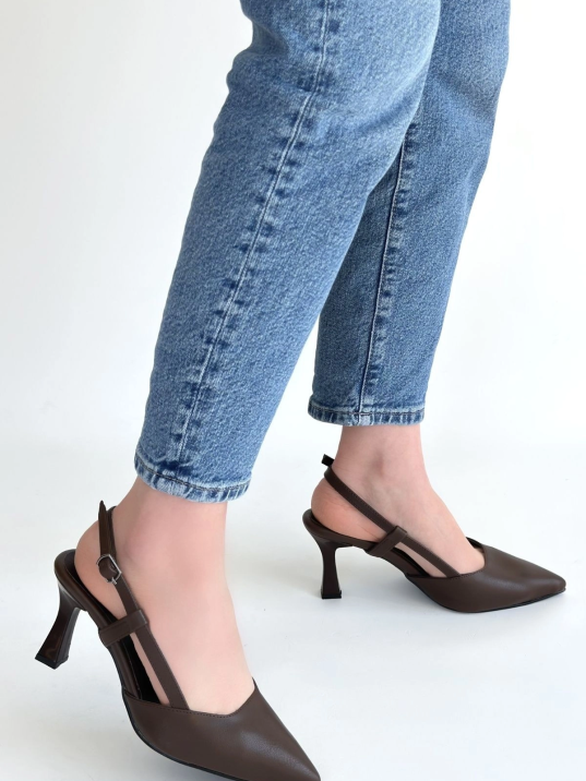 Hoost Kahverengi Cilt Topuklu Ayakkabı