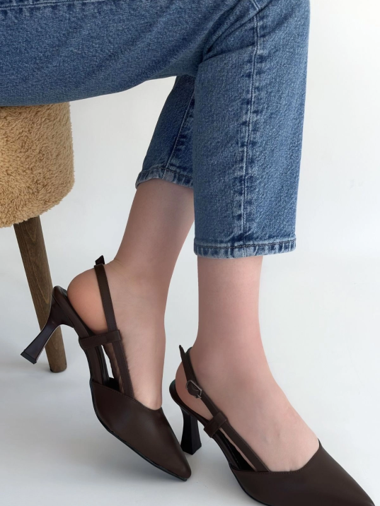 Hoost Kahverengi Cilt Topuklu Ayakkabı