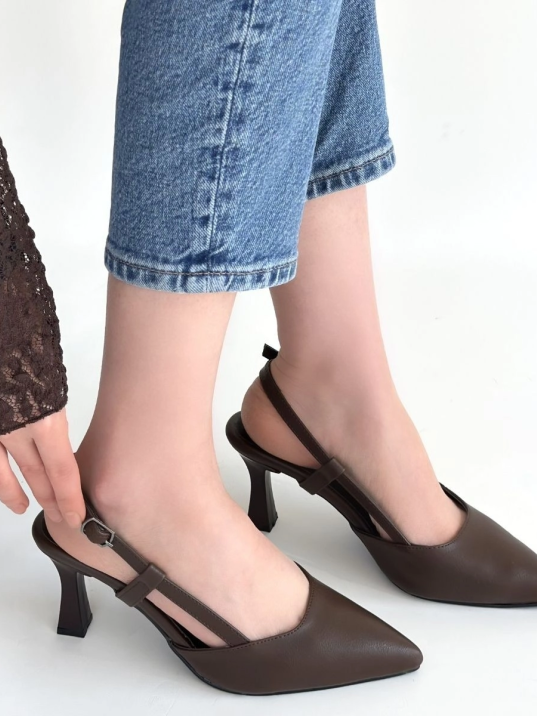 Hoost Kahverengi Cilt Topuklu Ayakkabı