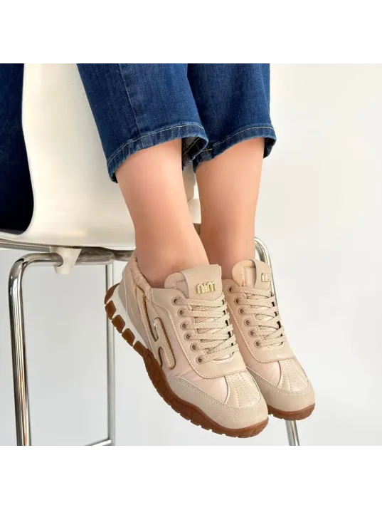 Huer Bej Nubuk Bağcıklı Spor Ayakkabı