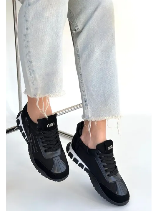 Huer Siyah Nubuk Bağcıklı Spor Ayakkabı