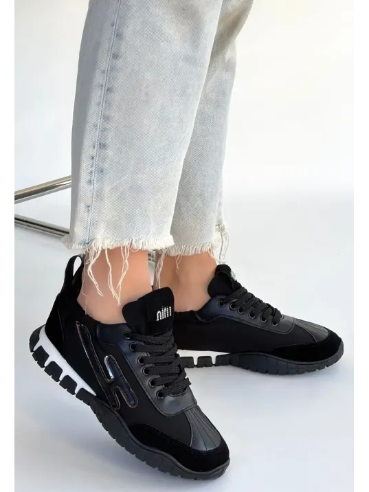 Huer Siyah Nubuk Bağcıklı Spor Ayakkabı