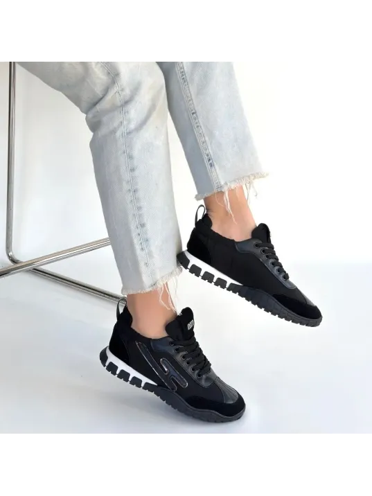 Huer Siyah Nubuk Bağcıklı Spor Ayakkabı