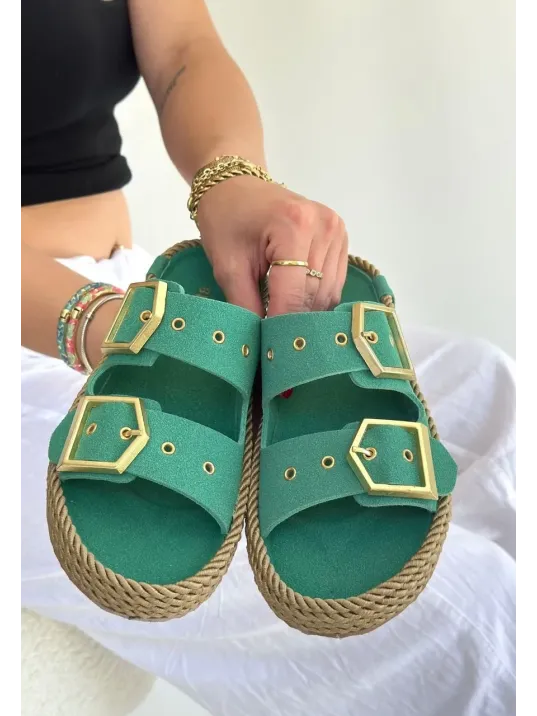 İces Yeşil Nubuk Terlik