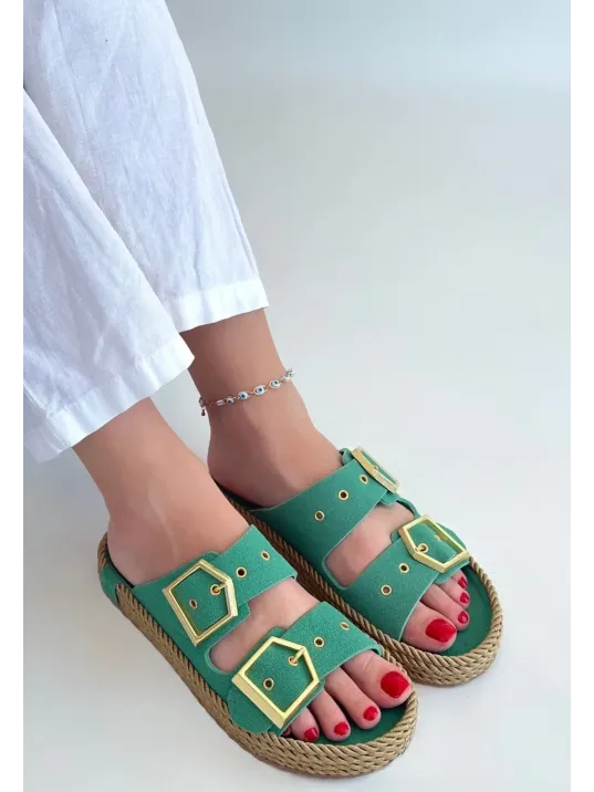 İces Yeşil Nubuk Terlik