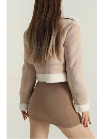 İçi kürklü dışı süet kısa kaban bej t1186 İçi kürklü dışı süet kısa kaban bej t1186