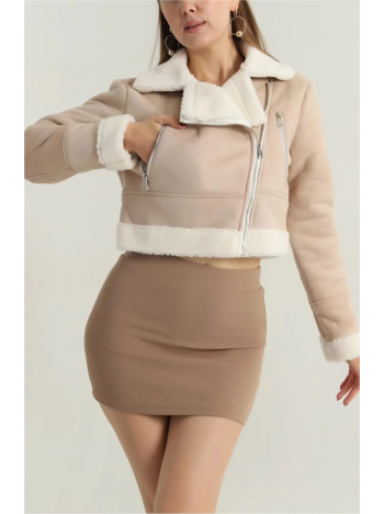 İçi kürklü dışı süet kısa kaban bej t1186 İçi kürklü dışı süet kısa kaban bej t1186