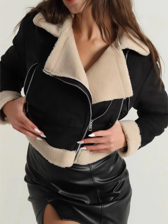 İçi kürklü dışı süet kısa kaban siyah t1186 İçi kürklü dışı süet kısa kaban siyah t1186