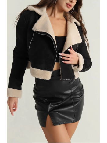İçi kürklü dışı süet kısa kaban siyah t1186 İçi kürklü dışı süet kısa kaban siyah t1186