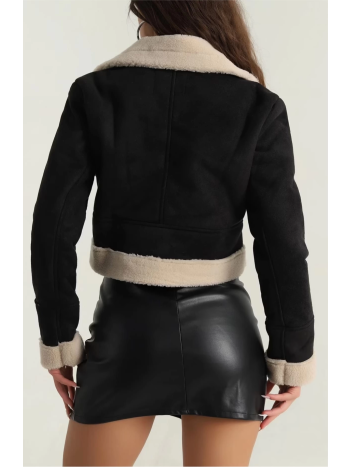İçi kürklü dışı süet kısa kaban siyah t1186 İçi kürklü dışı süet kısa kaban siyah t1186
