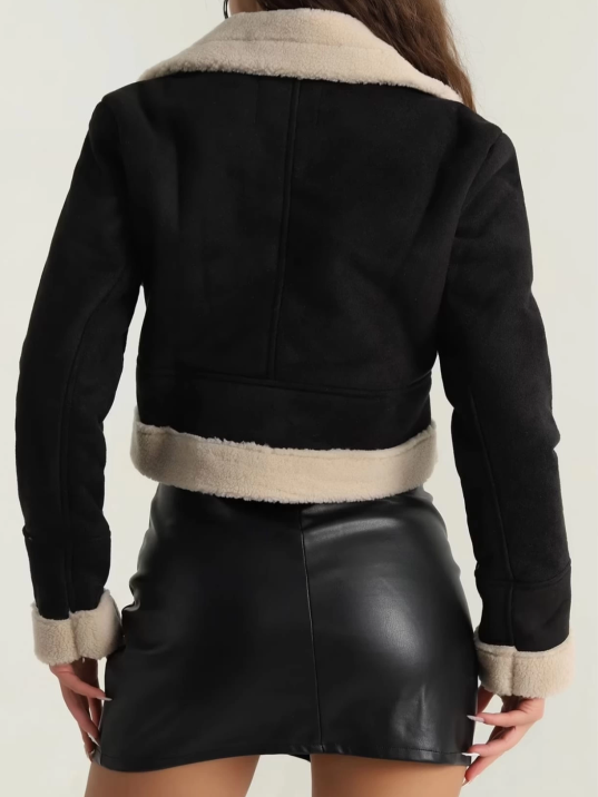 İçi kürklü dışı süet kısa kaban siyah t1186 İçi kürklü dışı süet kısa kaban siyah t1186