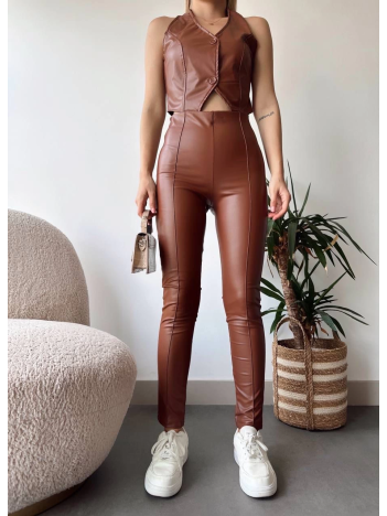 İki düğmeli deri yelek kahve s243001 İki düğmeli deri yelek kahve s243001