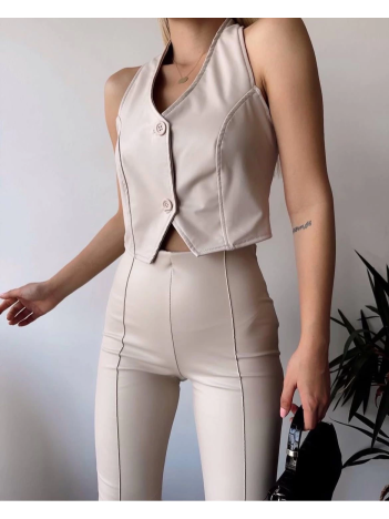 İki düğmeli deri yelek krem s243001 İki düğmeli deri yelek krem s243001