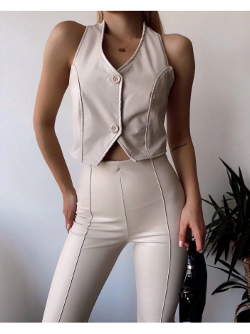 İki düğmeli deri yelek krem s243001 İki düğmeli deri yelek krem s243001