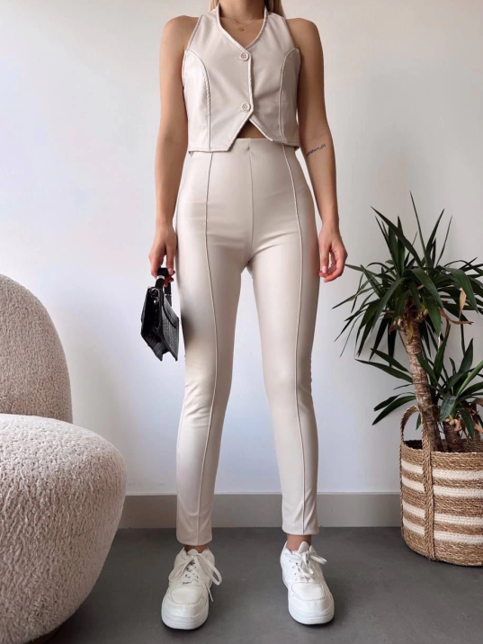 İki düğmeli deri yelek krem s243001 İki düğmeli deri yelek krem s243001