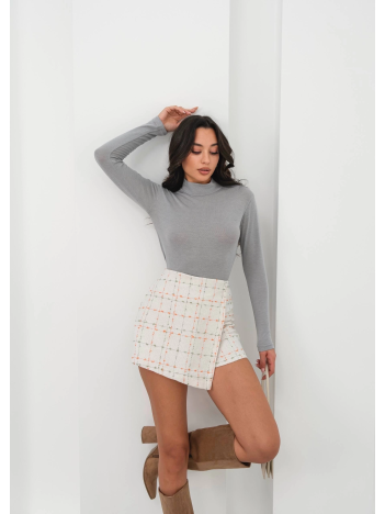 İki düğmeli kaz ayağı desen ch kumaş şort etek beyazturuncu h26414 İki düğmeli kaz ayağı desen ch kumaş şort etek beyazturuncu h26414