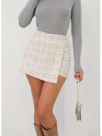 İki düğmeli kaz ayağı desen ch kumaş şort etek beyazturuncu h26414 İki düğmeli kaz ayağı desen ch kumaş şort etek beyazturuncu h26414