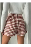İki Düğmeli Kaz Ayağı Desen Ch Kumaş Şort Etek Bordobeyaz H26414