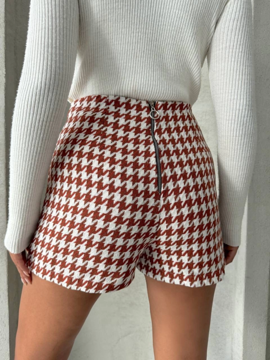 İki düğmeli kaz ayağı desen ch kumaş şort etek bordobeyaz h26414 İki düğmeli kaz ayağı desen ch kumaş şort etek bordobeyaz h26414