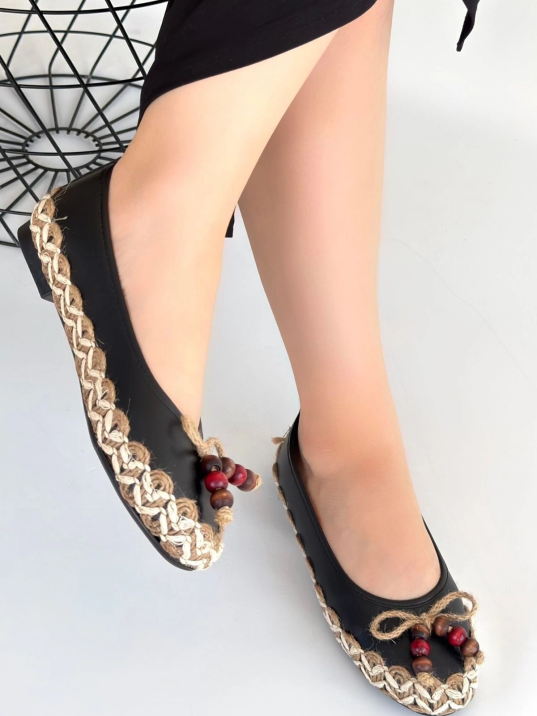 Ilwe Siyah Cilt Babet Ayakkabı