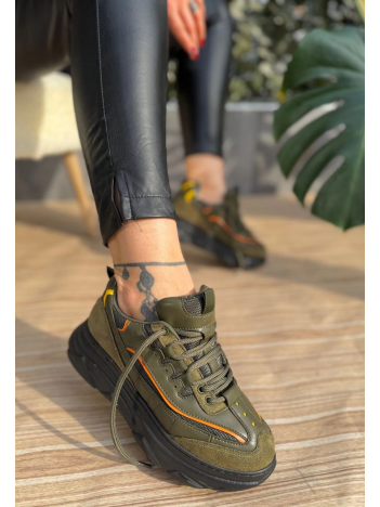 Imkea Yeşil Süet Turuncu Detaylı Spor Ayakkabı