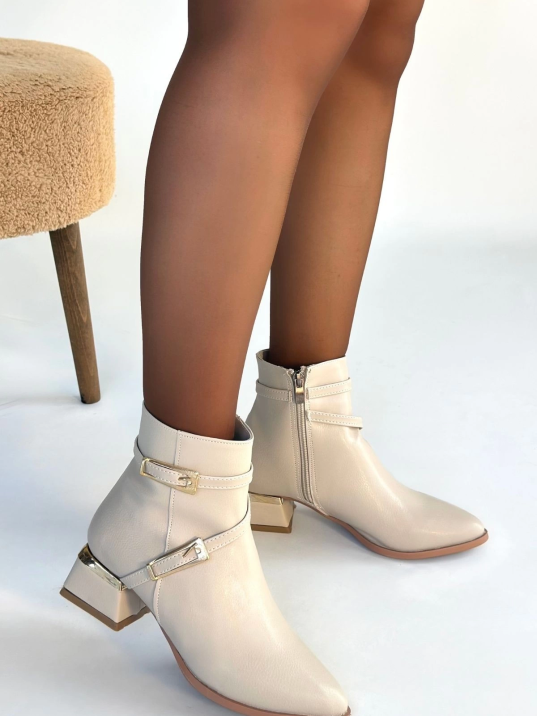 İnay Bej Cilt Topuklu Bot