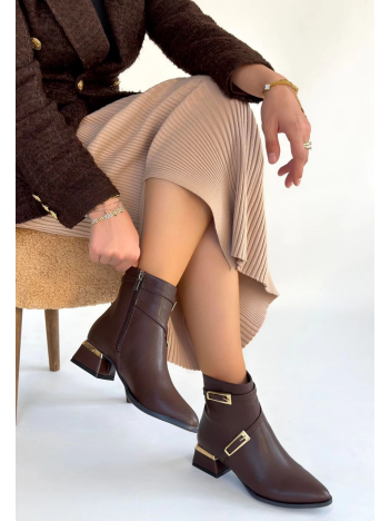 İnay Kahverengi Cilt Topuklu Bot
