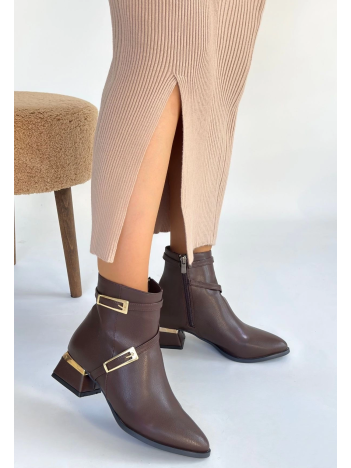 İnay Kahverengi Cilt Topuklu Bot
