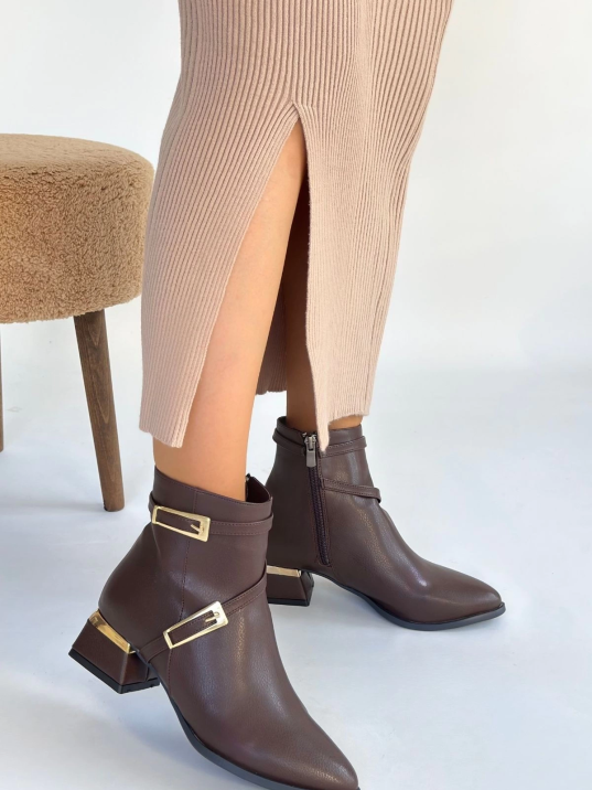 İnay Kahverengi Cilt Topuklu Bot