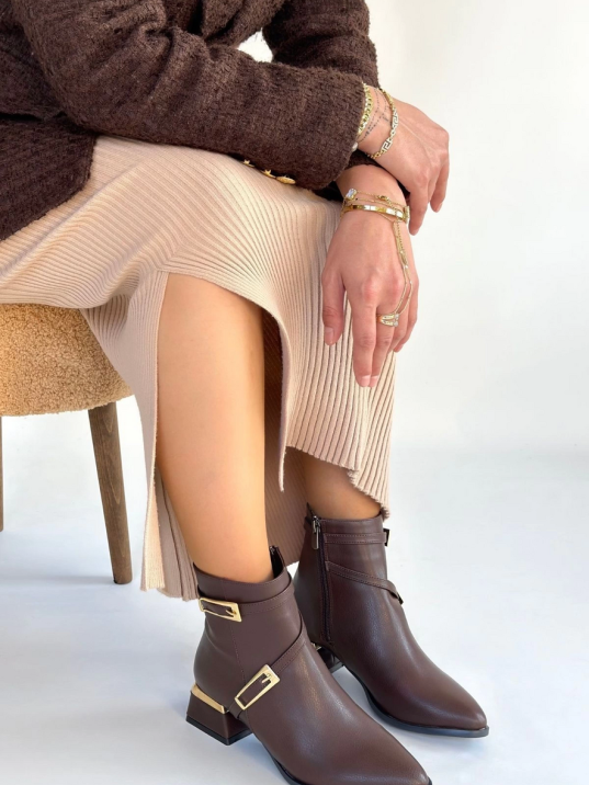 İnay Kahverengi Cilt Topuklu Bot