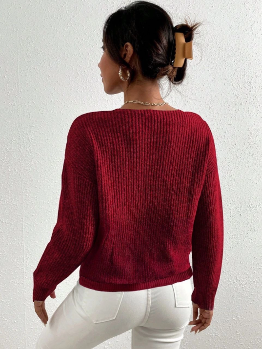 İncili çapraz kazak bordo İncili çapraz kazak bordo