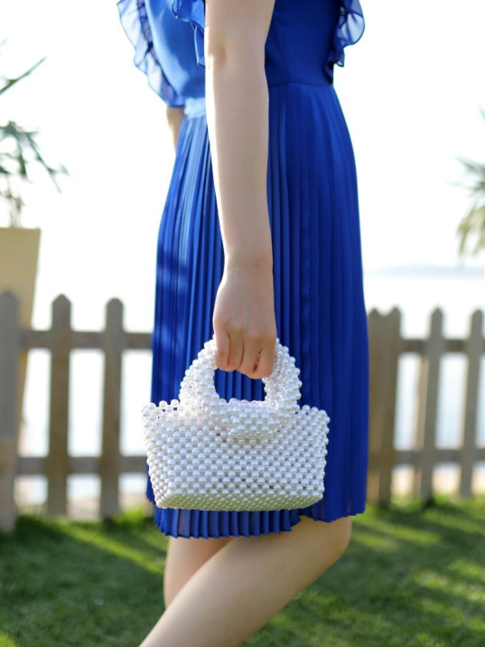 İncili El Yapımı Yuvarlak Kol El Çantası