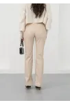 İspanyol Yırtmaçlı Paça Deri Pantolon Bej Hn