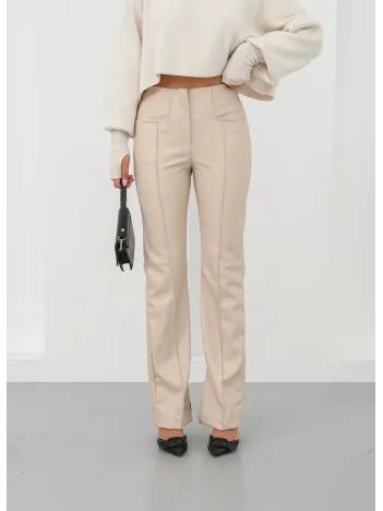 İspanyol Yırtmaçlı Paça Deri Pantolon Bej Hn İspanyol Yırtmaçlı Paça Deri Pantolon Bej Hn