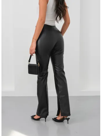 İspanyol Yırtmaçlı Paça Deri Pantolon Siyah Hn İspanyol Yırtmaçlı Paça Deri Pantolon Siyah Hn