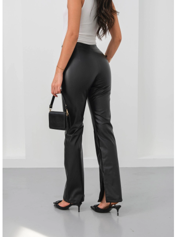 İspanyol Yırtmaçlı Paça Deri Pantolon Siyah Hn İspanyol Yırtmaçlı Paça Deri Pantolon Siyah Hn