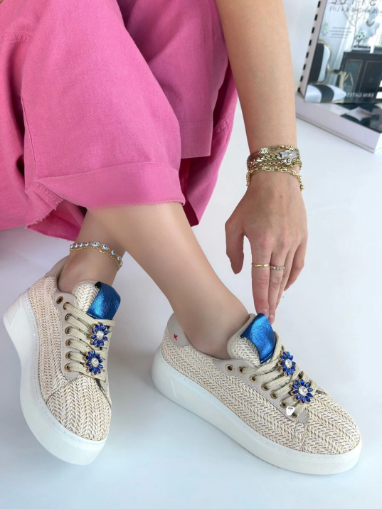 Iwer Bej Hasır Dokumalı Bağcıklı Spor Ayakkabı Iwer Bej Hasır Dokumalı Bağcıklı Spor Ayakkabı