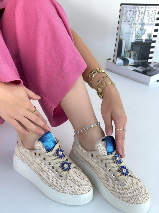 Iwer Bej Hasır Dokumalı Bağcıklı Spor Ayakkabı Iwer Bej Hasır Dokumalı Bağcıklı Spor Ayakkabı