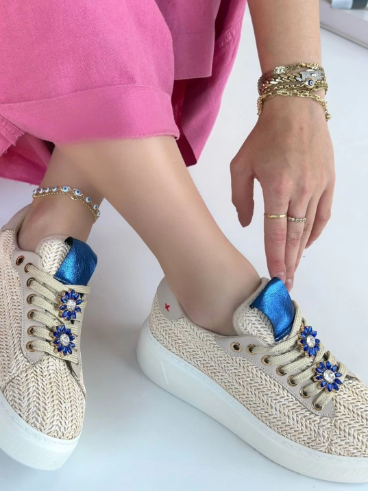 Iwer Bej Hasır Dokumalı Bağcıklı Spor Ayakkabı Iwer Bej Hasır Dokumalı Bağcıklı Spor Ayakkabı