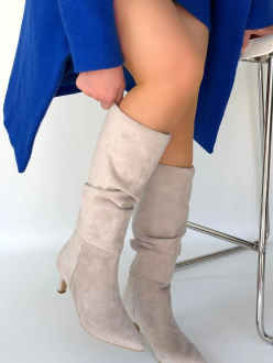 İwon Bej Süet Körüklü Çizme