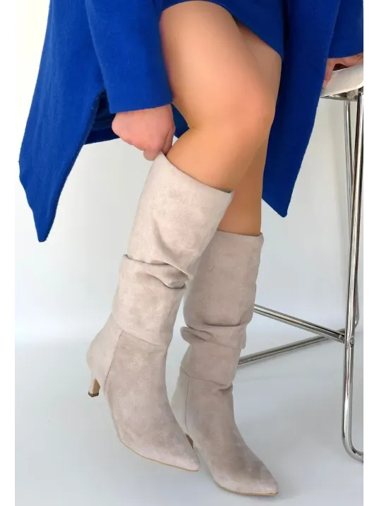 İwon Bej Süet Körüklü Çizme