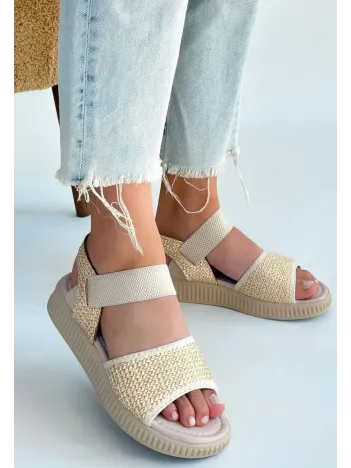 Jake Bej Hasır Cilt Sandalet