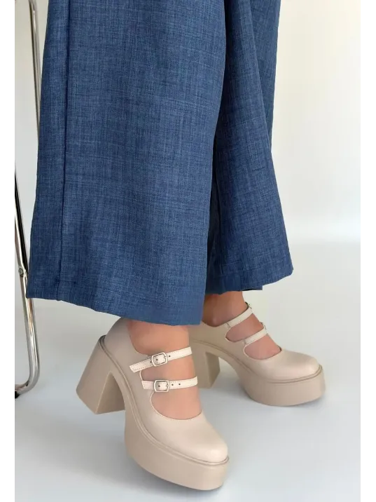 Jarlo Bej Cilt Dolgu Topuk Ayakkabı