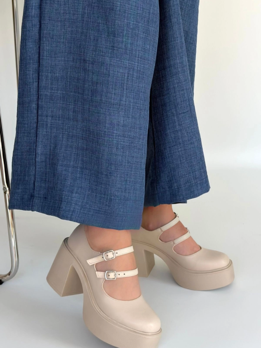 Jarlo Bej Cilt Dolgu Topuk Ayakkabı