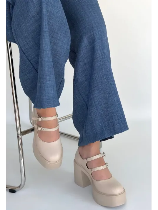 Jarlo Bej Cilt Dolgu Topuk Ayakkabı