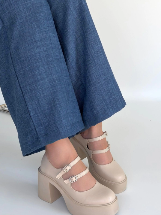 Jarlo Bej Cilt Dolgu Topuk Ayakkabı