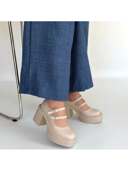 Jarlo Bej Cilt Dolgu Topuk Ayakkabı