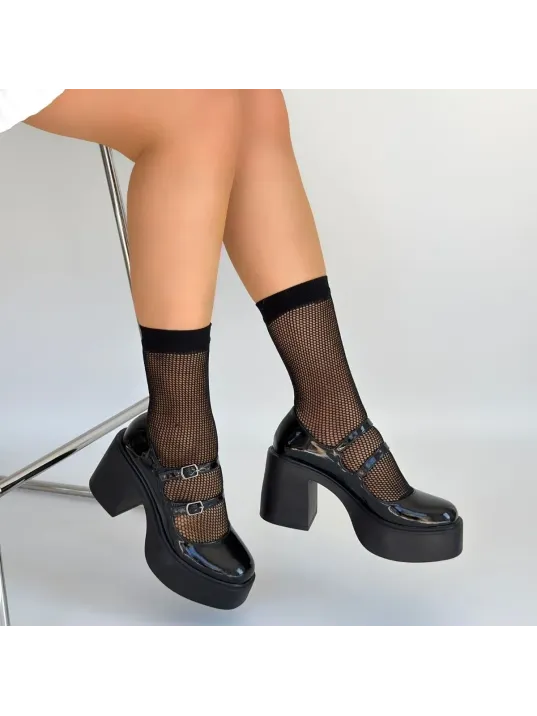 Jarlo Siyah Rugan Dolgu Topuk Ayakkabı