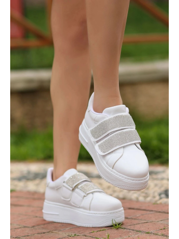 Jarxi Beyaz Cilt Cırt Cırtlı Spor Ayakkabı
