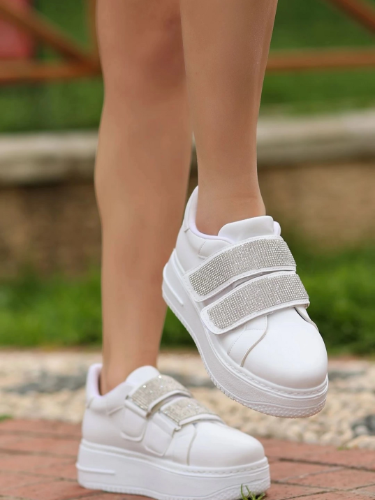 Jarxi Beyaz Cilt Cırt Cırtlı Spor Ayakkabı Jarxi Beyaz Cilt Cırt Cırtlı Spor Ayakkabı